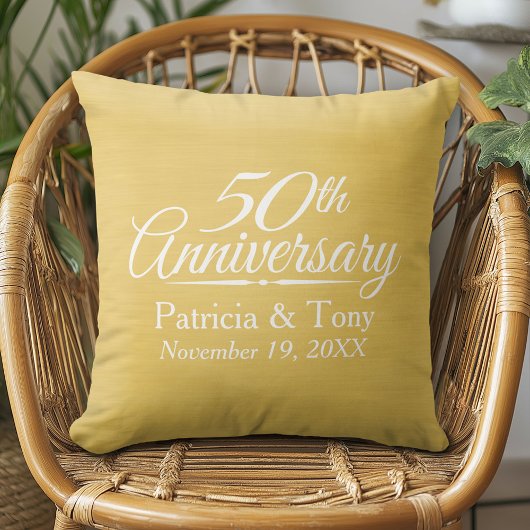 Coussin 50e Anniversaire de Mariage Personnalisé Doré