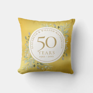 Coussin 50e anniversaire de Mariage Photo Green Gold Foil