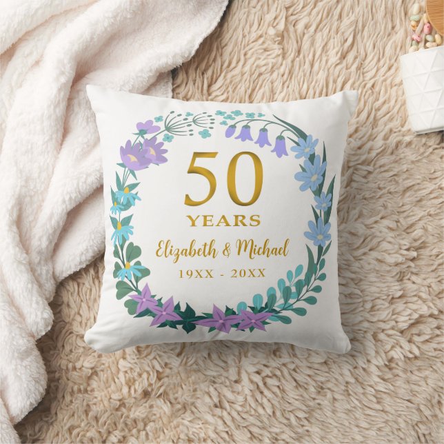 Coussin 50e anniversaire du Mariage Cloches bleues florale (Couverture)