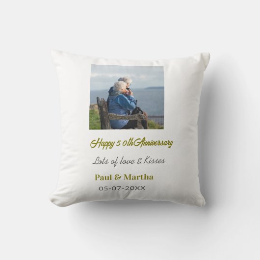 Coussin 50e anniversaire joyeux ajouter nom date photo mod (Recto)