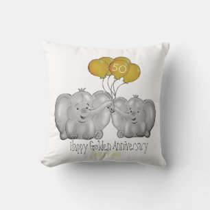 Coussin 50e Anniversaire Mariage d'or, éléphant mignon