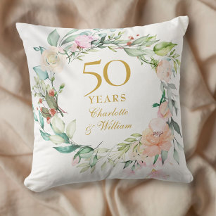 Coussin 50e anniversaire Mariage d'or Garland Rose