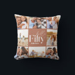 Coussin 50e anniversaire moderne terre cuite collage photo<br><div class="desc">Bonjour cinquante 50e anniversaire en terre cuite moderne collage photo collage coussin maison cadeau. Conception de texte de script moderne. Partie d'une collection.</div>