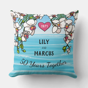 Coussin 50e anniversaire Orchidées de plage tropicale