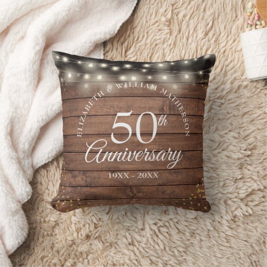 Coussin 50e Anniversaire Rustic Gold Dust String lumières (Couverture)