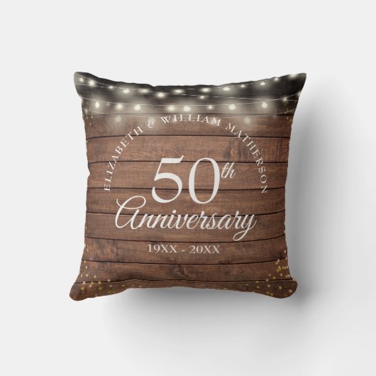 Coussin 50e Anniversaire Rustic Gold Dust String lumières (Verso)