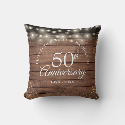 Coussin 50e Anniversaire Rustic Gold Dust String lumières (Recto)