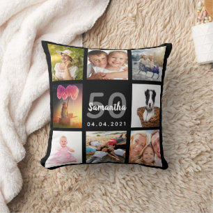 Coussin 50e anniversaire sur mesure photo collage femme no