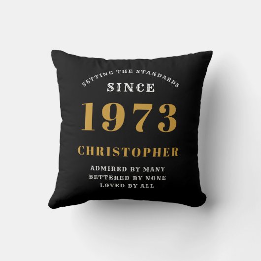 Coussin 50th Birthday Born 1973 Ajouter Nom Black Gold (Verso)