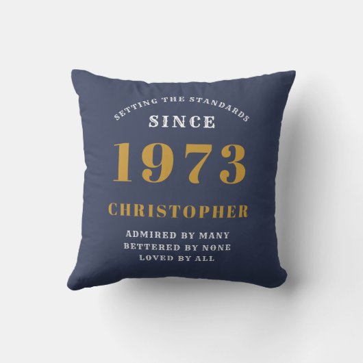 Coussin 50th Birthday Born 1973 Ajouter Nom Bleu (Verso)