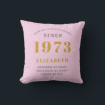 Coussin 50th Birthday Born 1973 Ajouter Nom Rose Grey<br><div class="desc">Personnalisé Anniversaire ajoutez votre nom et l'année lancer oreiller. Modifiez le nom et l'année avec le modèle fourni. Un merveilleux coussin de décoration d'anniversaire rose sur mesure. Plus de cadeaux et de fournitures de fête disponibles avec le design "normes de fixation" dans le magasin.</div>