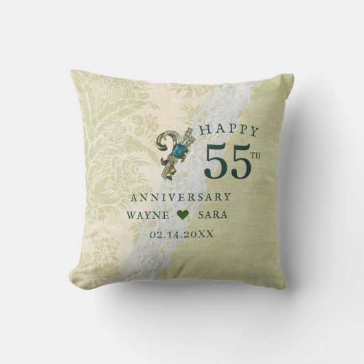 Coussin 55e anniversaire de mariage au bijou d'émeraude (Recto)