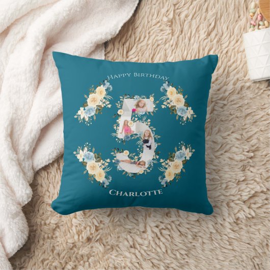 Coussin 5e anniversaire Photo Collage Turquoise bleu jaune (Couverture)