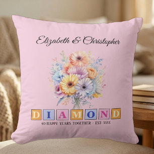 Coussin 60e anniversaire de diamant floral rose