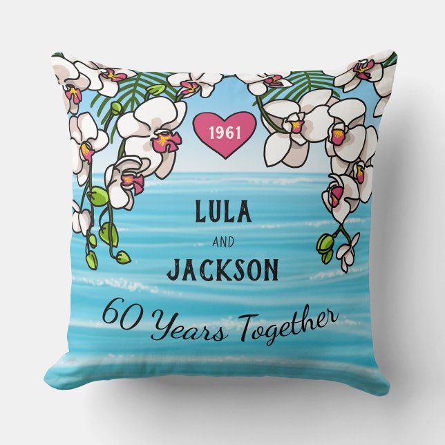 Coussin 60e anniversaire de Mariage Orchidées de plage tro (Créateur téléchargé)