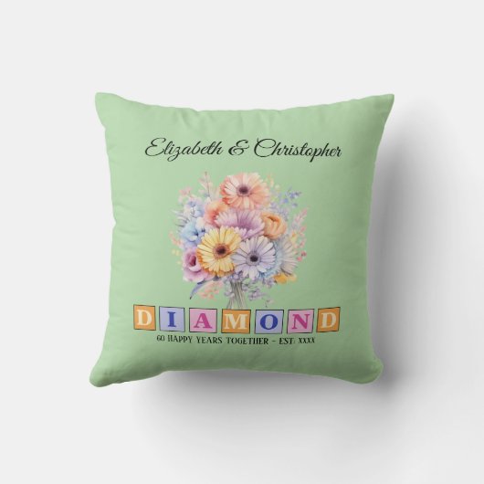 Coussin 60e anniversaire Diamond vert fleuri (Verso)