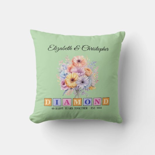 Coussin 60e anniversaire Diamond vert fleuri (Recto)