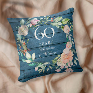 Coussin 60e anniversaire du Mariage diamant Rustique Flora