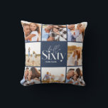 Coussin 60e anniversaire marine moderne photo collage simp<br><div class="desc">Bonjour soixante 60e anniversaire moderne marine bleu multi photo collage coussin maison cadeau. Conception de texte de script moderne. Partie d'une collection.</div>