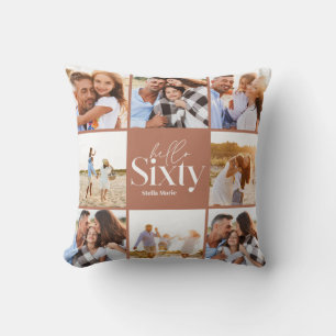 Coussin 60e anniversaire moderne terre cuite collage photo