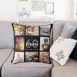 Coussin 60e anniversaire sur mesure photo collage femme no<br><div class="desc">Un cadeau unique pour une femme de 60e anniversaire, célébrant sa vie avec un collage de 8 de vos propres photos, photos. Personnalisez et ajoutez son nom, l'âge de 60 ans et une date. Un arrière - plan noir chic. Lettres et chiffres gris et blancs. Le nom est écrit avec...</div>