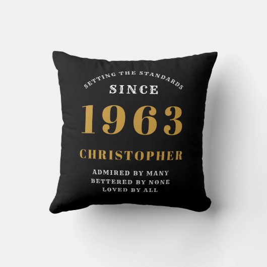 Coussin 60th Birthday Born 1963 Ajouter Nom Black Gold (Verso)