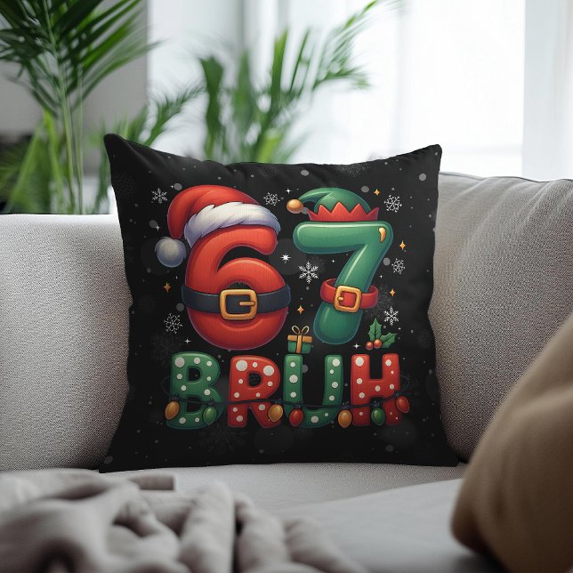 Coussin 67 Meme Six Seven Bruh Drôle de Noël 6 7 (Créateur téléchargé)