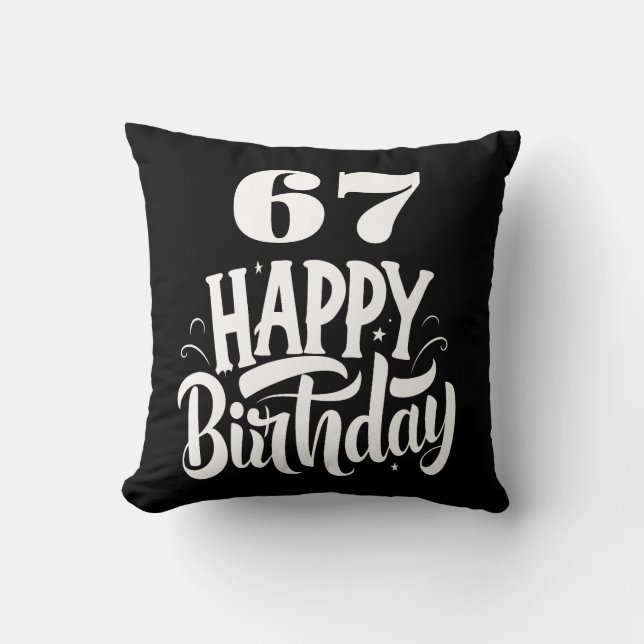 Coussin 67e anniversaire chic noir blanc personnalisé (Recto)