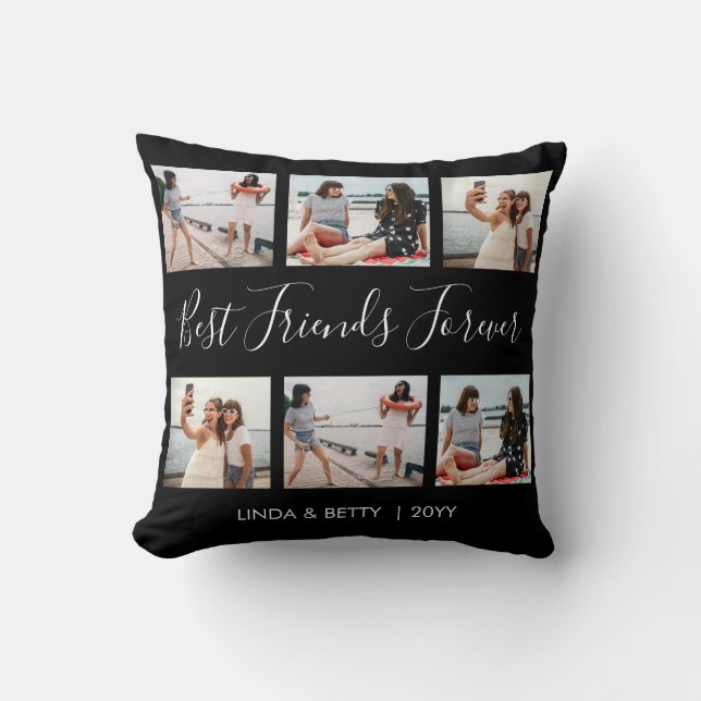 Coussin 6 Collage Photo Personnalisé Script Meilleurs Amis (Recto)