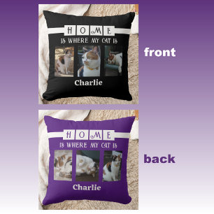 Coussin 6 photo collage amoureux des animaux noir violet