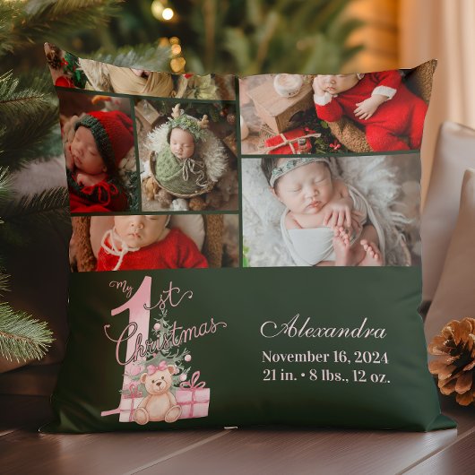 Coussin 6 Photo Rose Vert Premier Noël Bébé