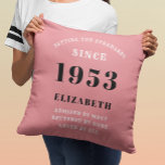 Coussin 70e anniversaire 1953 Rose Girly Elegant Chic<br><div class="desc">Ajoutez une touche d'élégance à votre décor de maison avec cet oreiller à lancer chic 1953 rose Girly. Cette coussin élégante est décorée sur mesure de rose et de gris doux pour apporter un look luxueux et intemporel à votre maison. Le design personnalisé est parfait pour célébrer un 70e anniversaire...</div>