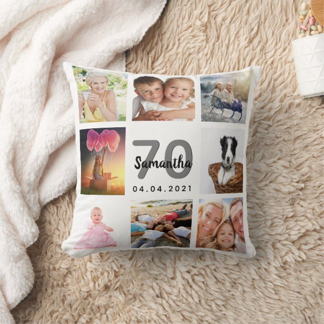 Coussin 70e anniversaire sur mesure photo collage femme bl (Couverture)