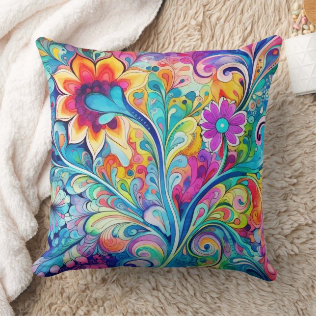 Coussin 70s 60s Psychedelic Hippy Retro Hip (Couverture)