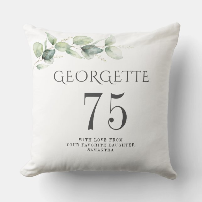 Coussin 75e anniversaire Eucalyptus Grandma botanique (Recto)