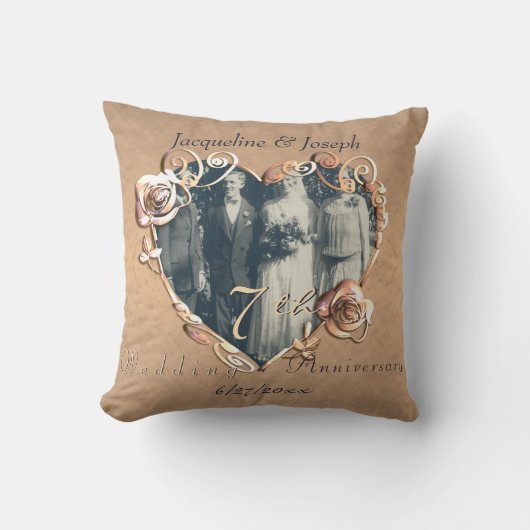 Coussin 7e anniversaire du Mariage Rose de la photographie (Recto)