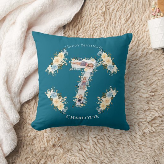 Coussin 7e anniversaire Photo Collage Turquoise bleu jaune (Couverture)