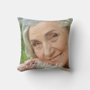 Coussin 80e anniversaire photo personnalisée bonjour 80 qu
