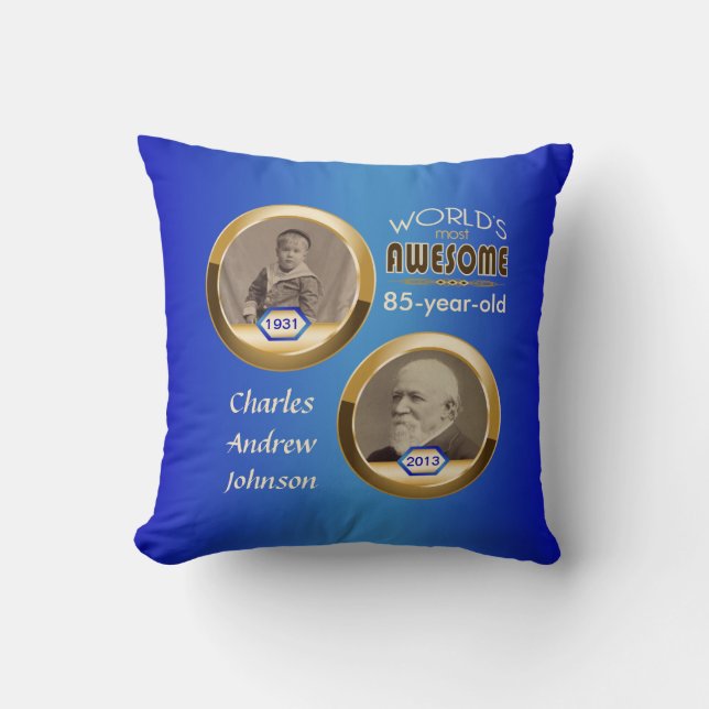 Coussin 85th Bleu Photoframe d'or de coutume (Recto)