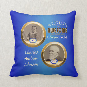 Coussin 85th Bleu Photoframe d'or de coutume