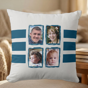 Coussin 8 bandes de photos bleu double face