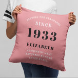 Coussin 90e anniversaire 1933 Rose Girly Elegant Chic<br><div class="desc">Ajoutez une touche d'élégance à votre décor de maison avec cet oreiller à lancer chic 1933 rose Girly. Cette coussin élégante est décorée sur mesure de rose et de gris doux pour apporter un look luxueux et intemporel à votre maison. Le design personnalisé est parfait pour célébrer un 90e anniversaire...</div>