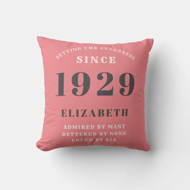Coussin 90e Anniversaire Normes Né 1929 Gris rose blanc (Recto)