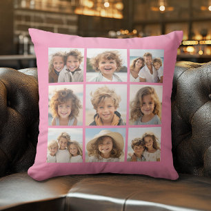 Coussin 9 Collage de photos - Grille moderne sur fond rose