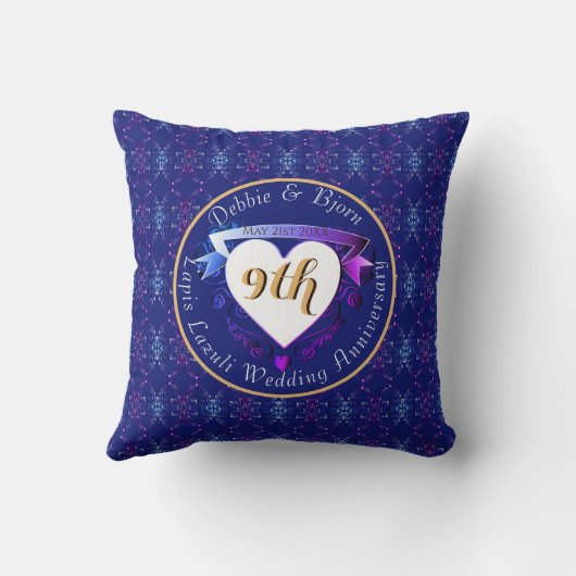 Coussin 9e anniversaire Mariage Lapis Lazuli Coeurs (Verso)