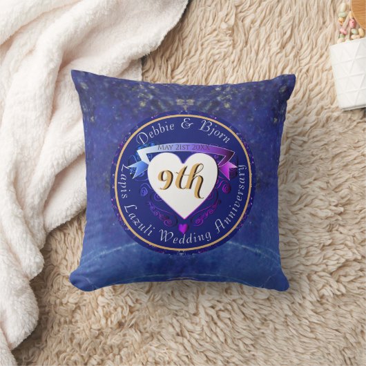 Coussin 9e anniversaire Mariage Lapis Lazuli Coeurs (Couverture)