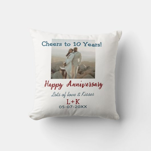Coussin À 10 ans d'anniversaire de mariage joyeux ajoutez  (Recto)