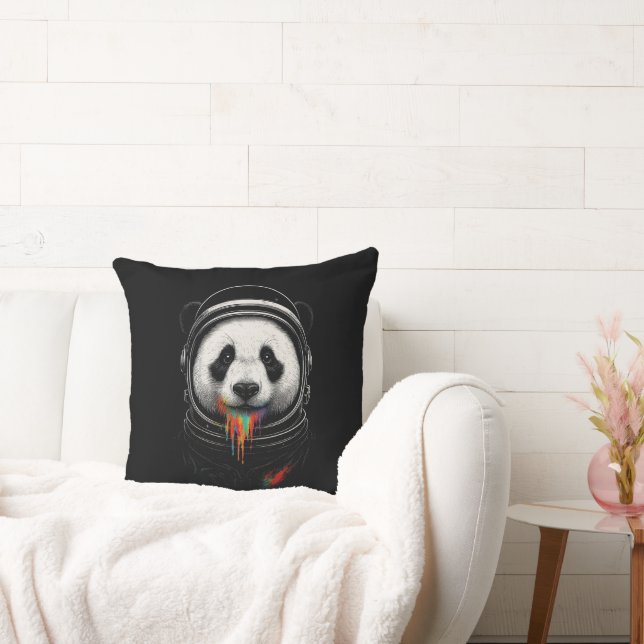 Coussin A black and white panda bear wearing a space suit (Canapé)