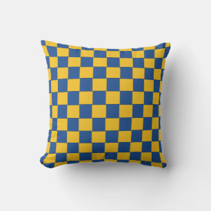 Coussin À damiers bleu et jaune tissé