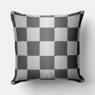 Coussin À damiers géométrique en noir et blanc